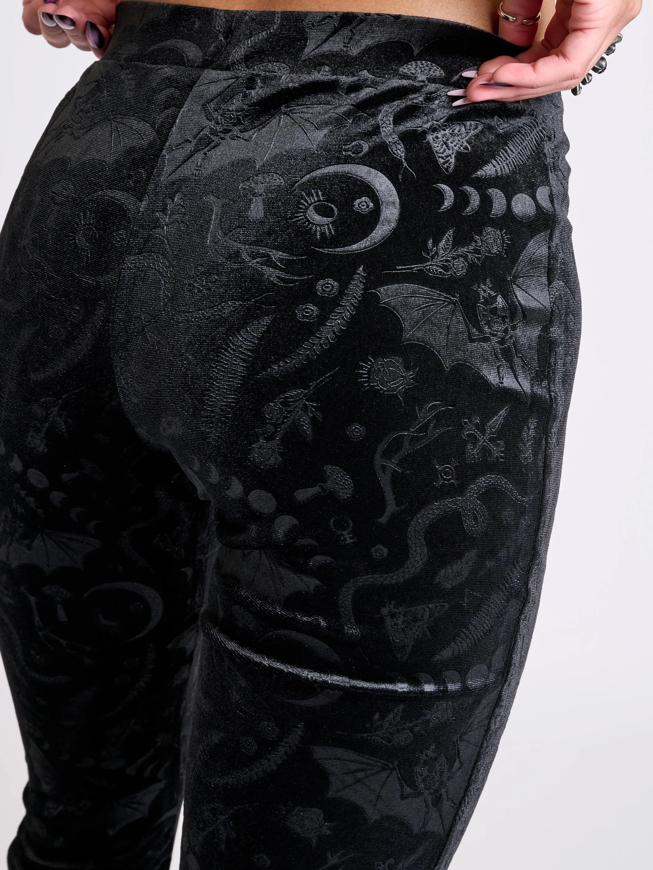 Embossed Black Velvet Flared Legging