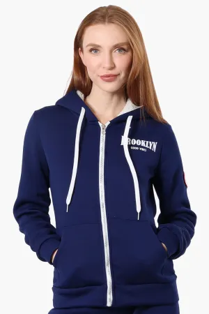 Fahrenheit Fleece Lined Brooklyn Print Hoodie - Navy