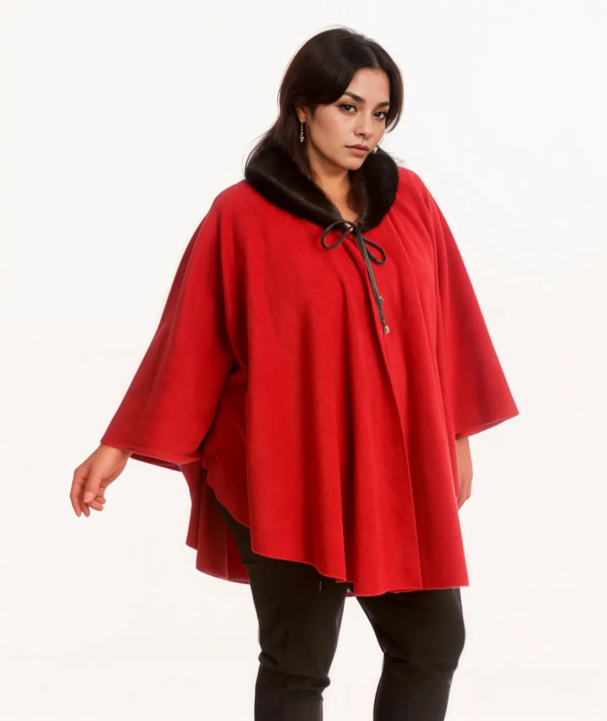 FLEECE OVERSIZED PONCHO / CAPE WITH FAUX FUR COLLAR