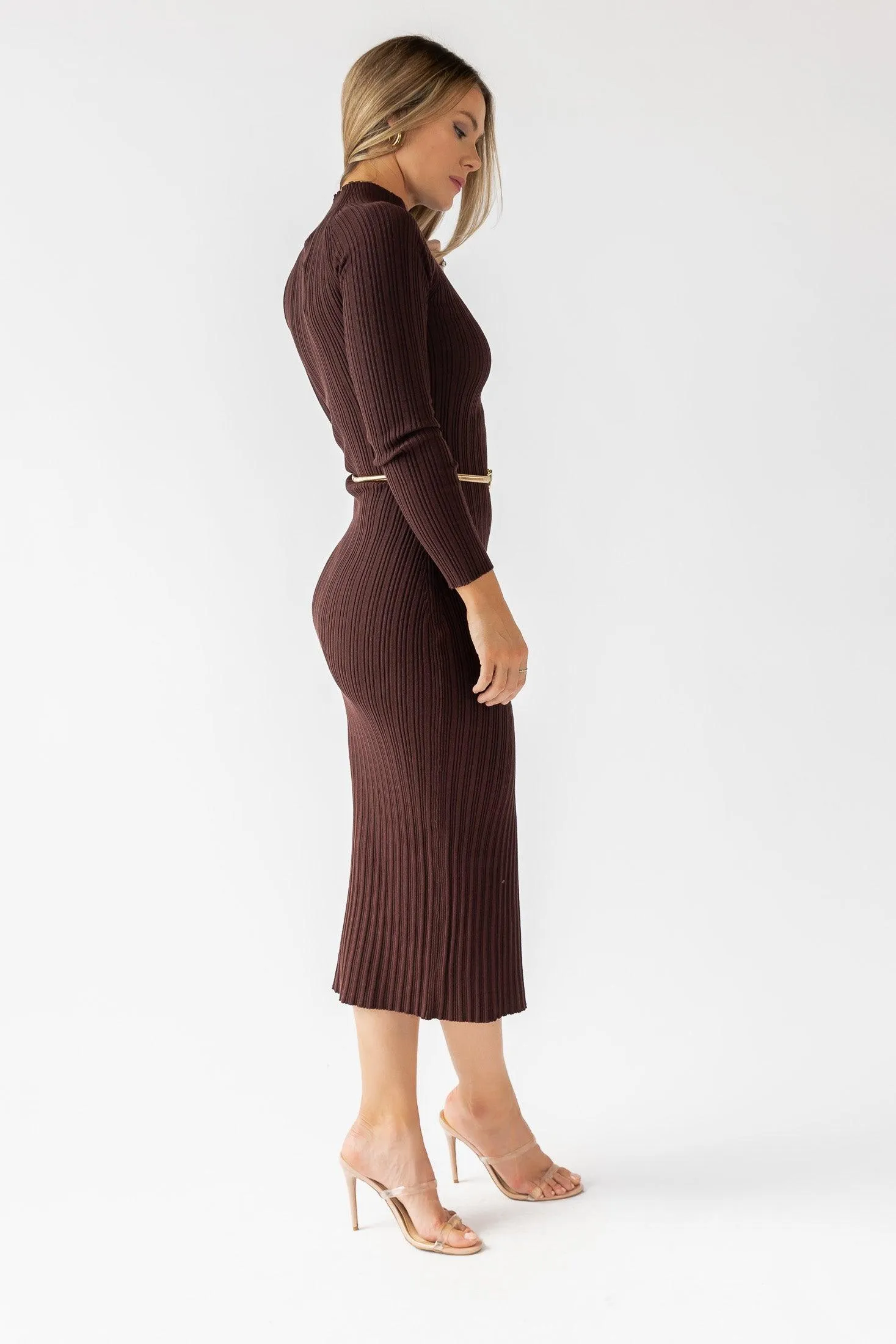 Flynn Brown Knit Midi Dress - Final Sale