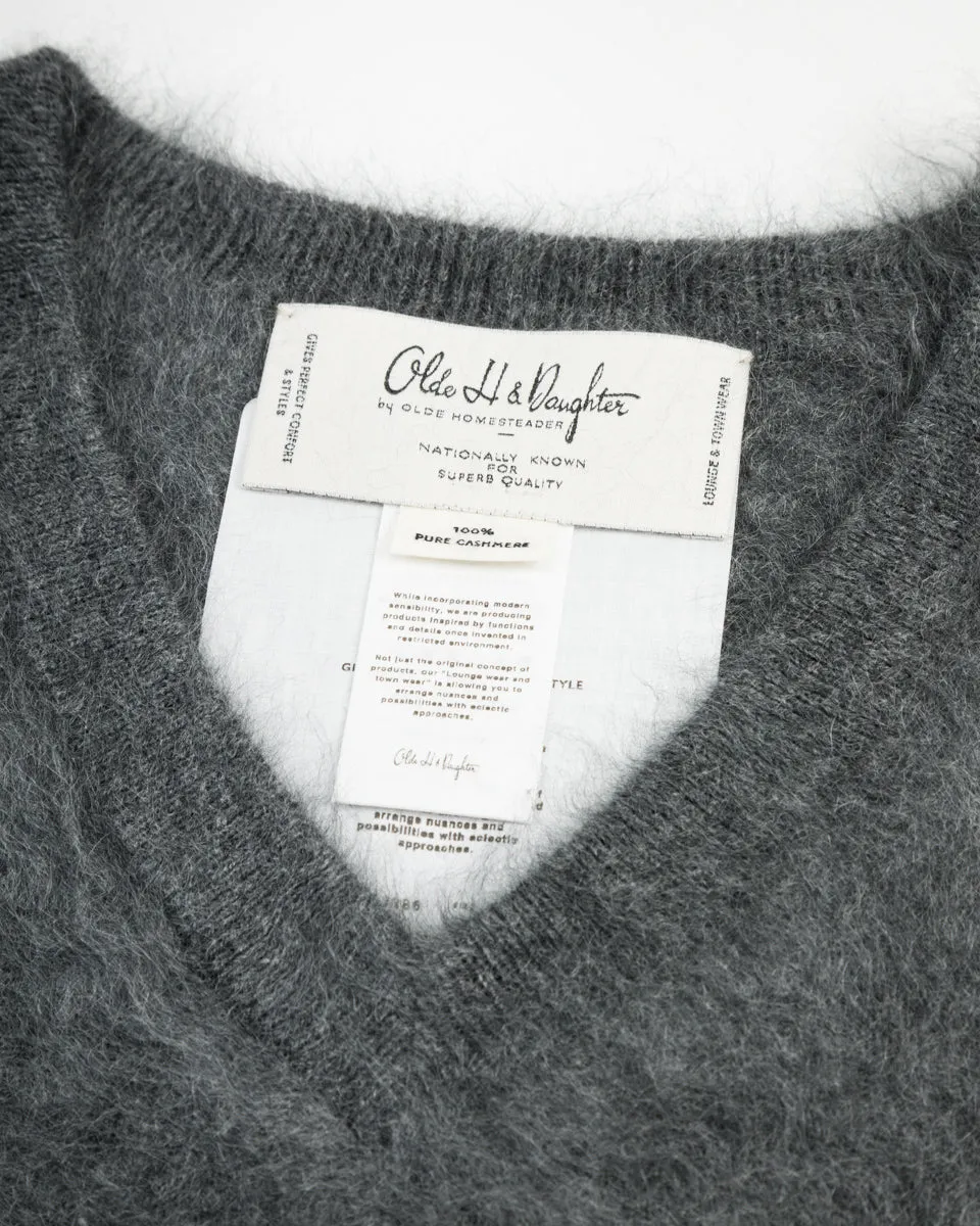 Fur Cashmere V Pullover - Charcoal