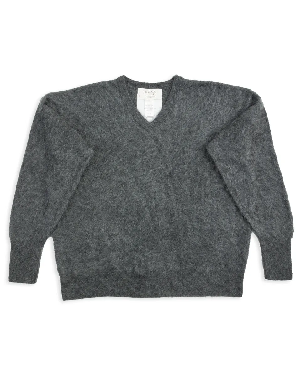 Fur Cashmere V Pullover - Charcoal