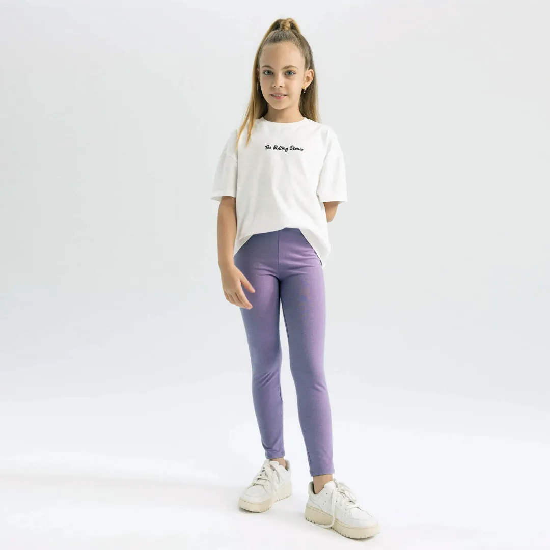 Girls Soft Cotton Purple Winter Legging