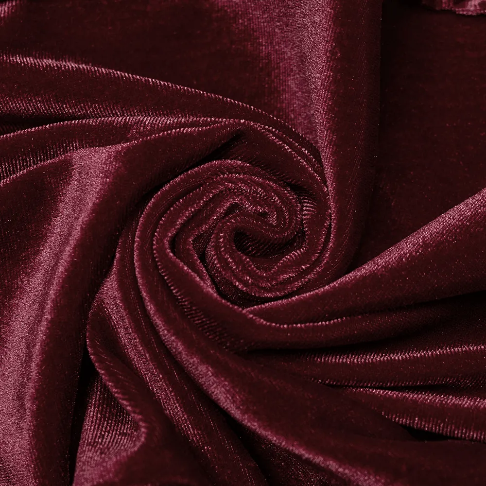 Gothic Burgundy Velvet Flared Pants with Embossed Details