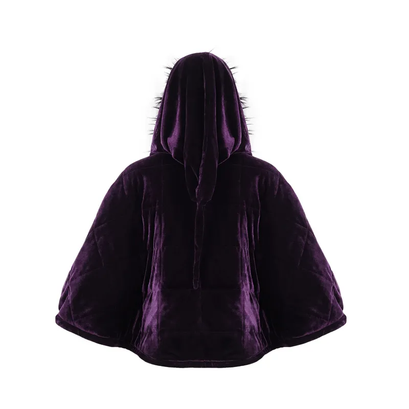 Gothic Faux Fur Hooded Velvet Cape / Warm Purple Zipper Cape for Women