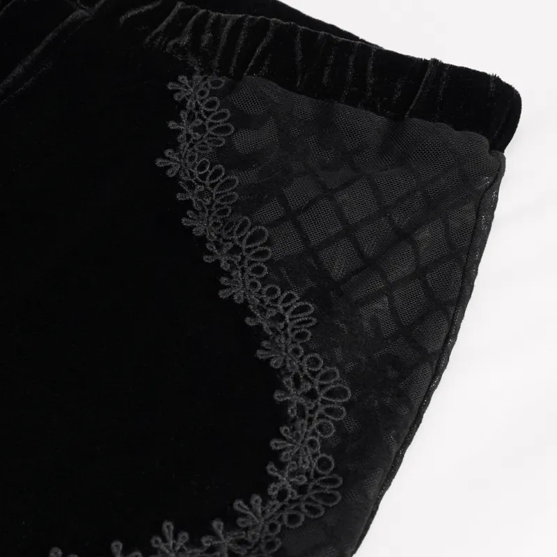 Gothic Velvet Lace Ttansparent Flared Trousers / Sexy Lace Applique Pants With Lace up on Sides