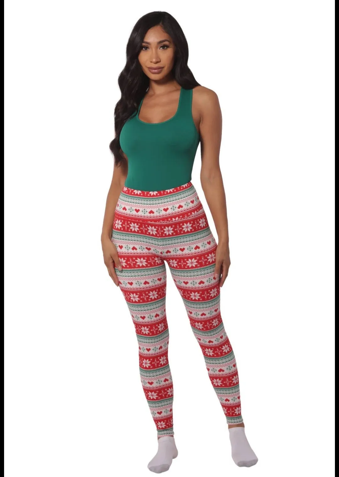 Green/Red Fleeced Lined Holiday Print Leggings