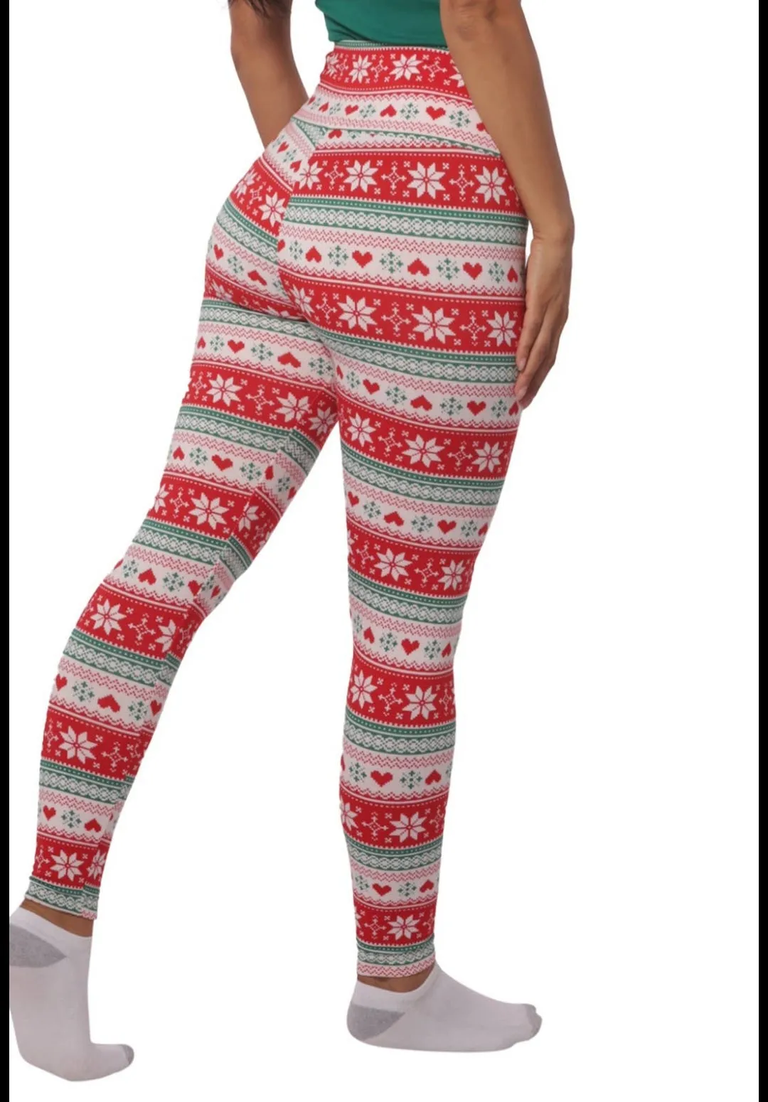 Green/Red Fleeced Lined Holiday Print Leggings