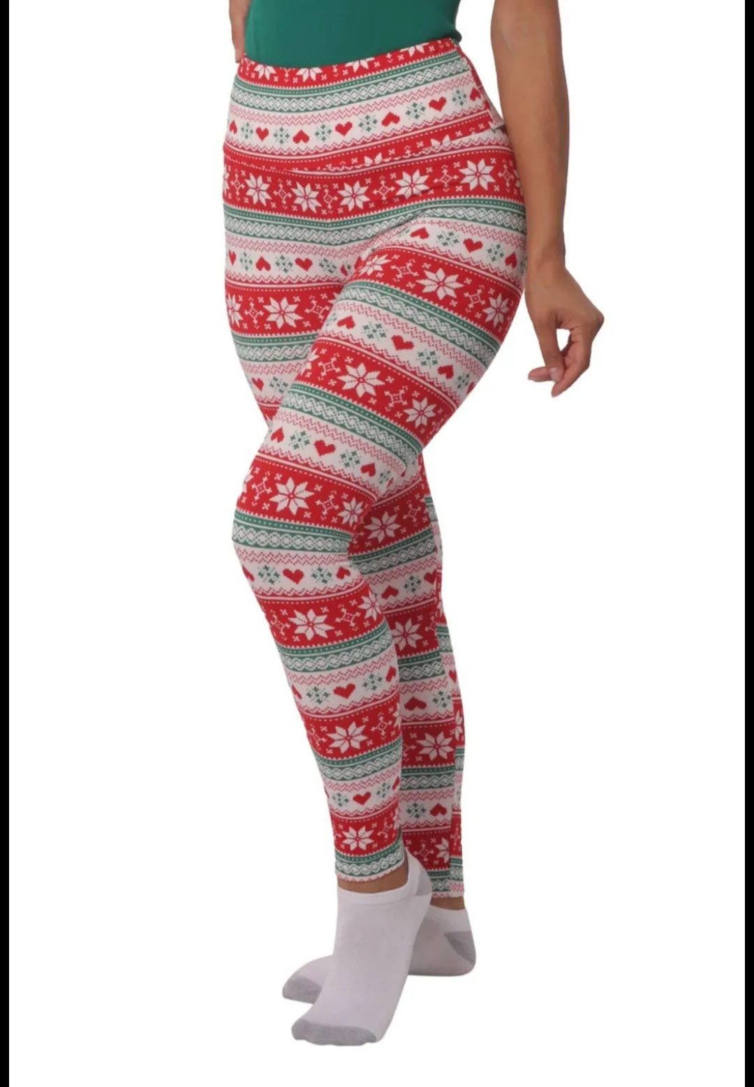 Green/Red Fleeced Lined Holiday Print Leggings