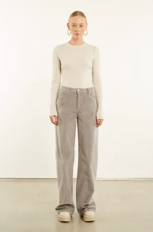 Grey Corduroy Wide Leg Trousers