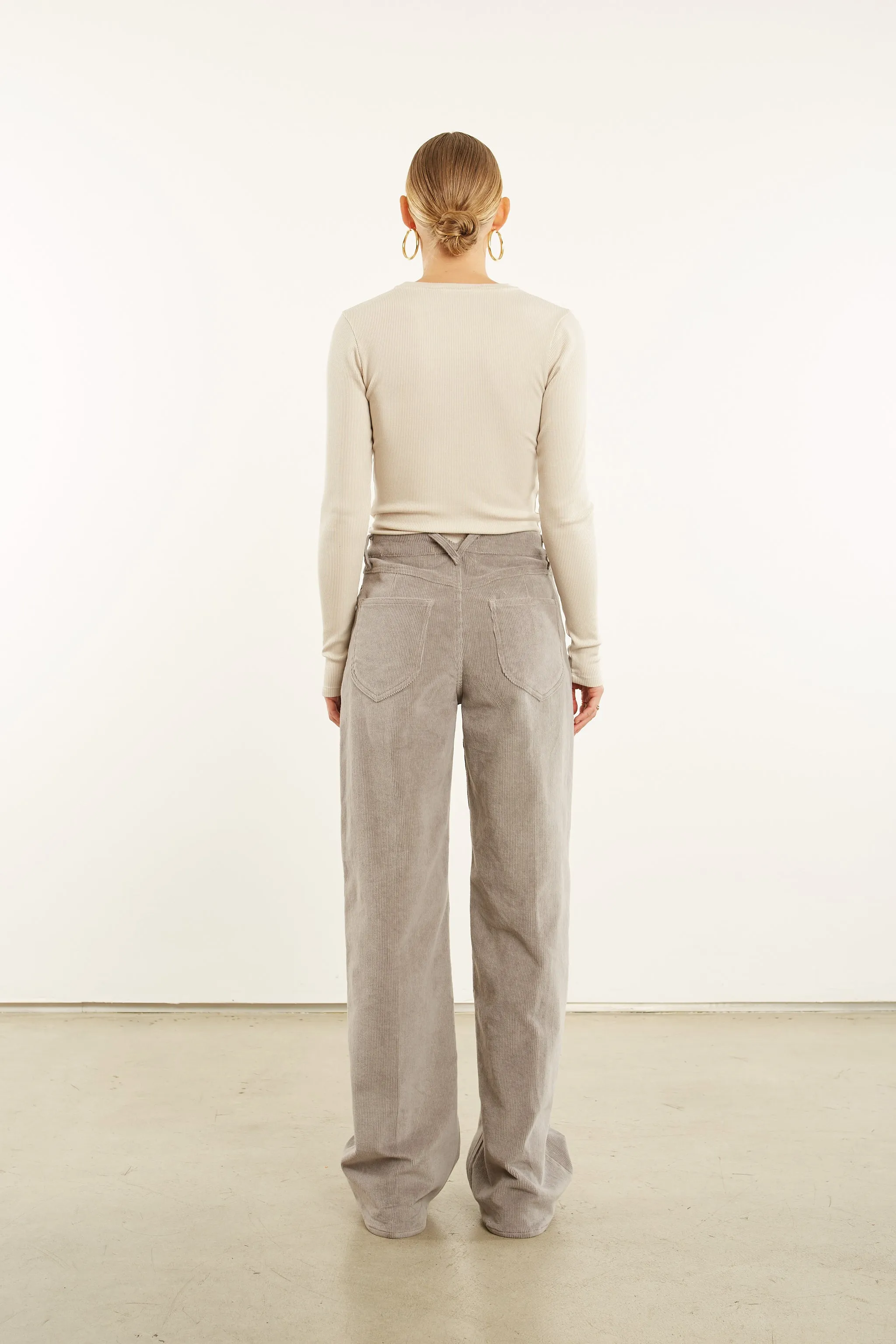 Grey Corduroy Wide Leg Trousers