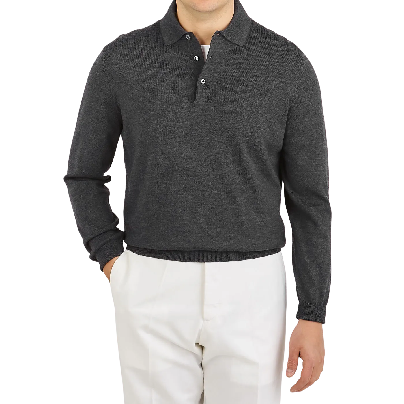 Grey Extra Fine Merino Wool Polo Shirt