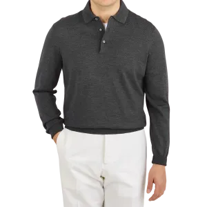 Grey Extra Fine Merino Wool Polo Shirt