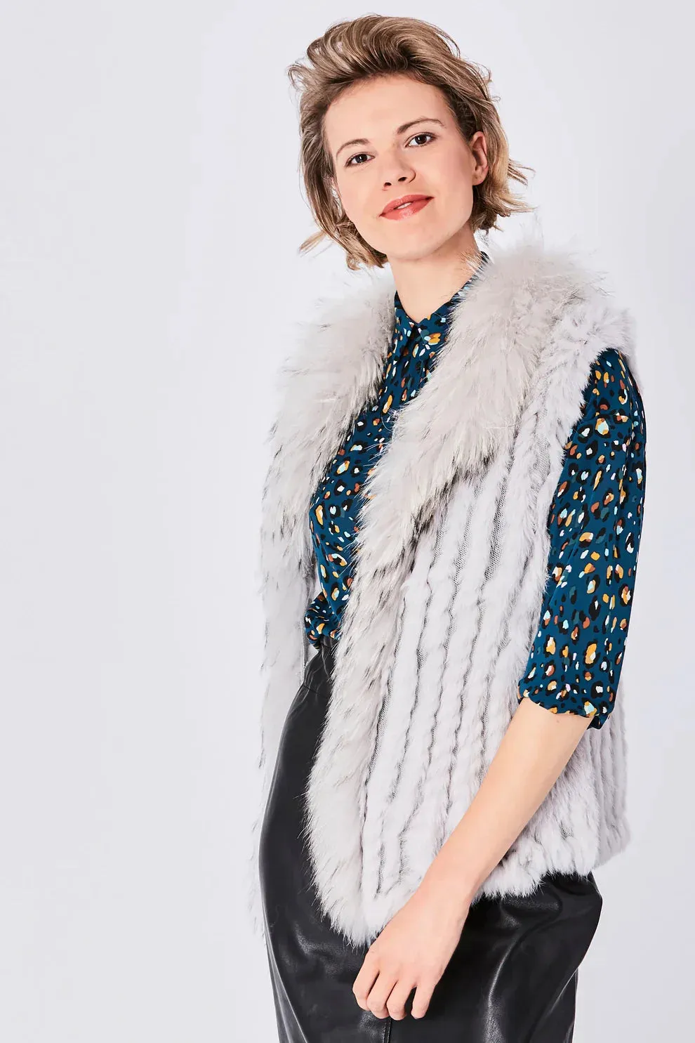 Grey Fox and Coney Fur Gilet With Collar Feature