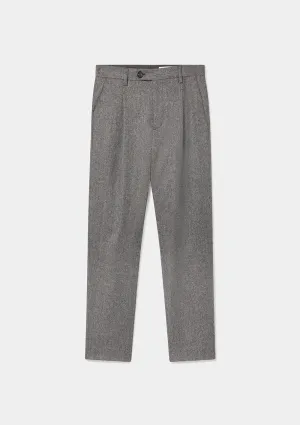 Grey Salt & Pepper Wool High-Waisted Pleated Trousers