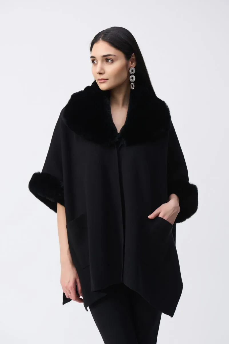 Joseph Ribkoff Faux Fur Trim Oversized Cape 243930