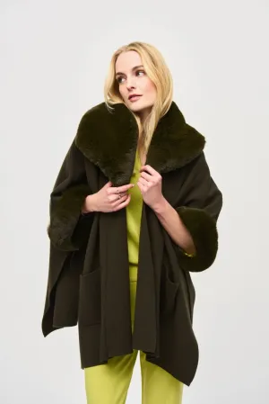 Joseph Ribkoff Faux Fur Trim Oversized Cape 243930