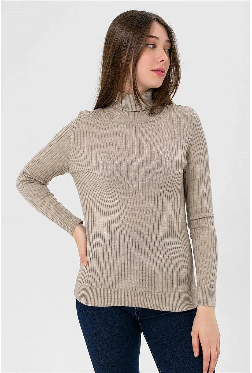 Knitted High Neck Cozy Sweater for Women