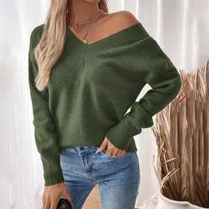 Knitted Sweater V-neck Temperament Backless Split Sweater