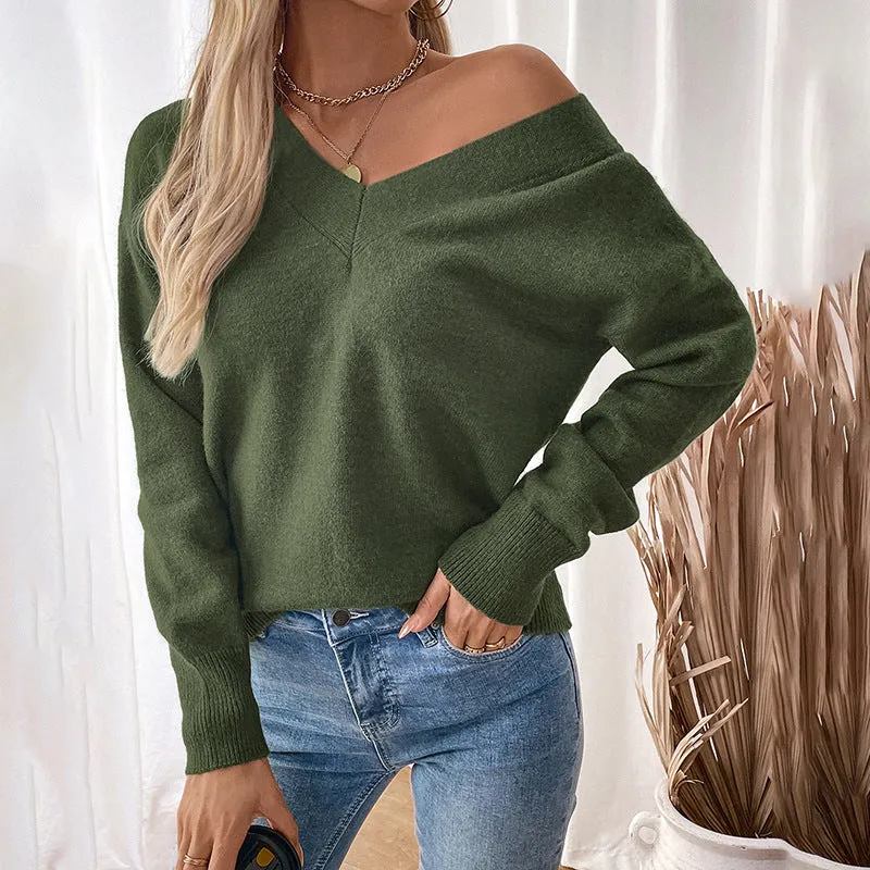 Knitted Sweater V-neck Temperament Backless Split Sweater