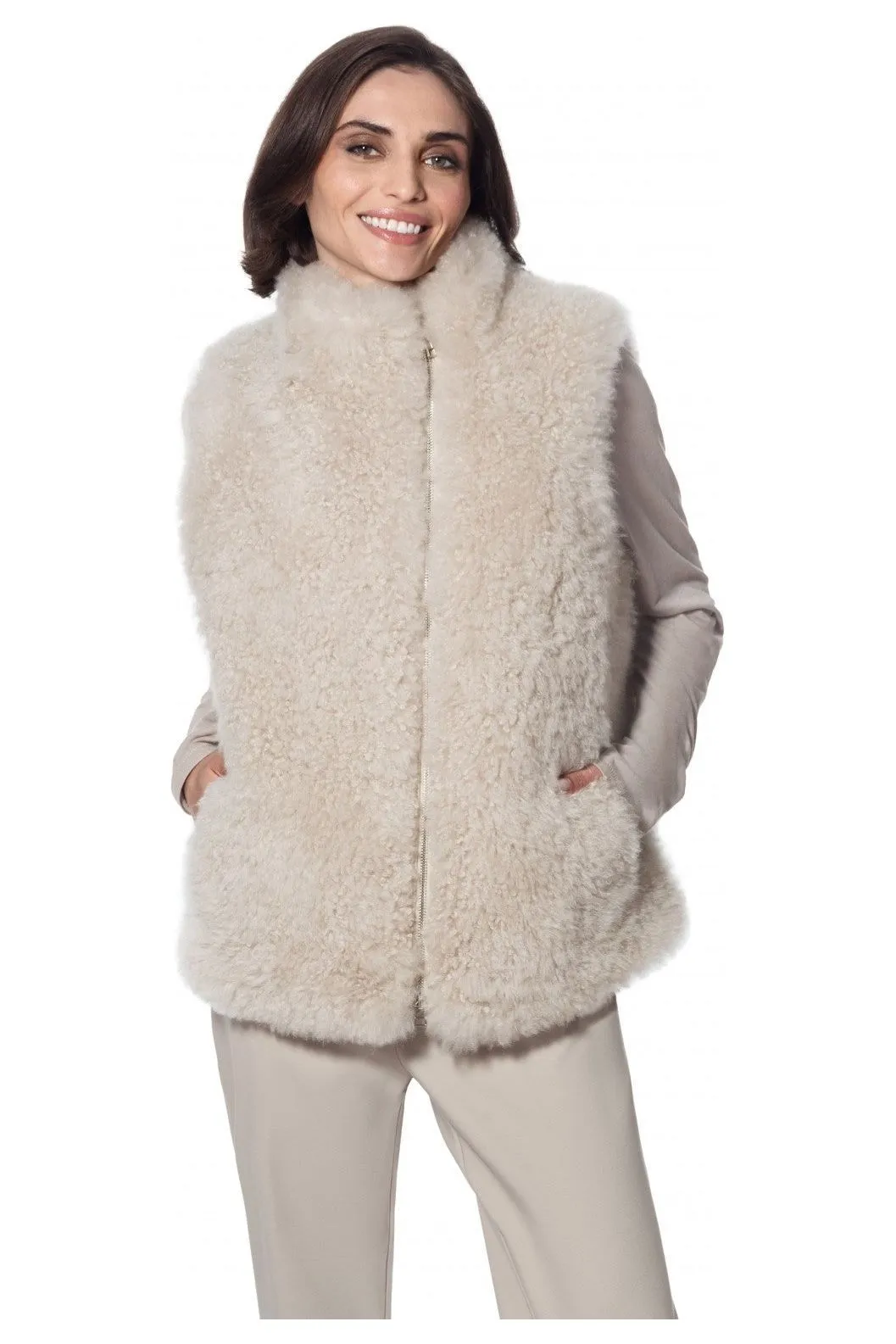 Linda Richards Genuine Cashmere Lamb Vest WB-340 | Ivory