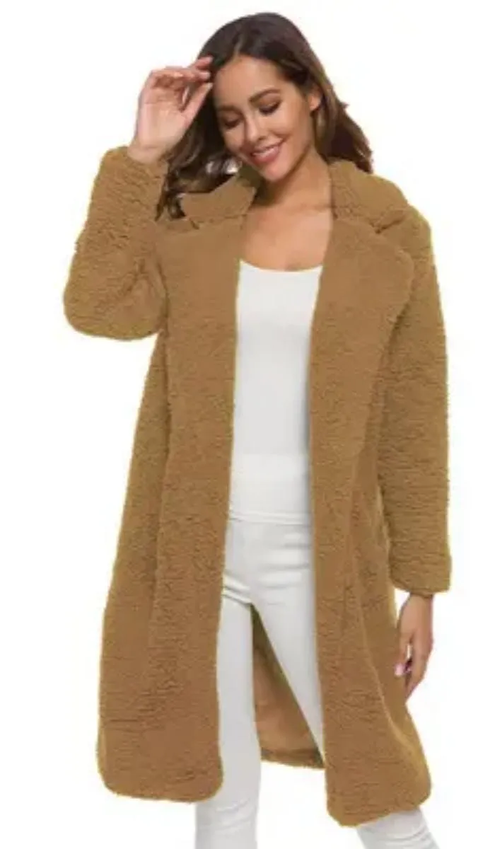 Luexco Women's Long Cardigan Thick Fleece Coat