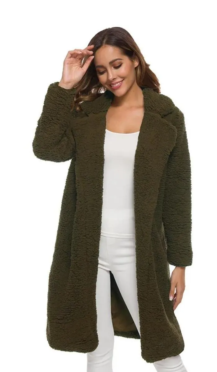 Luexco Women's Long Cardigan Thick Fleece Coat