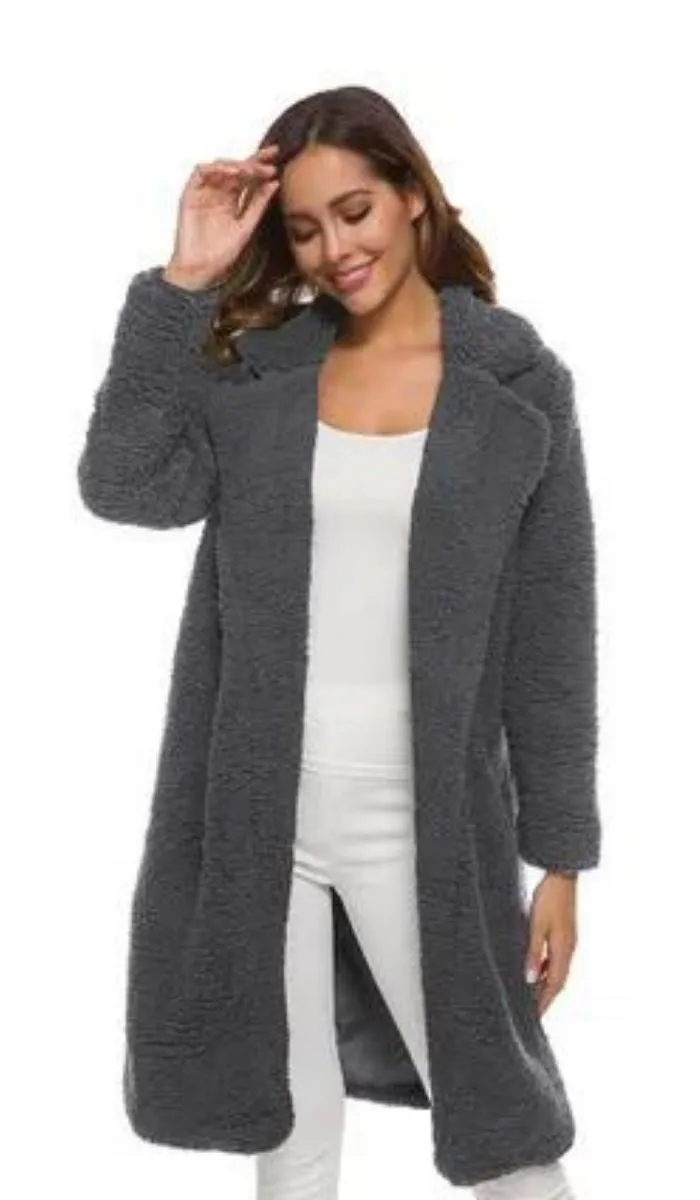 Luexco Women's Long Cardigan Thick Fleece Coat