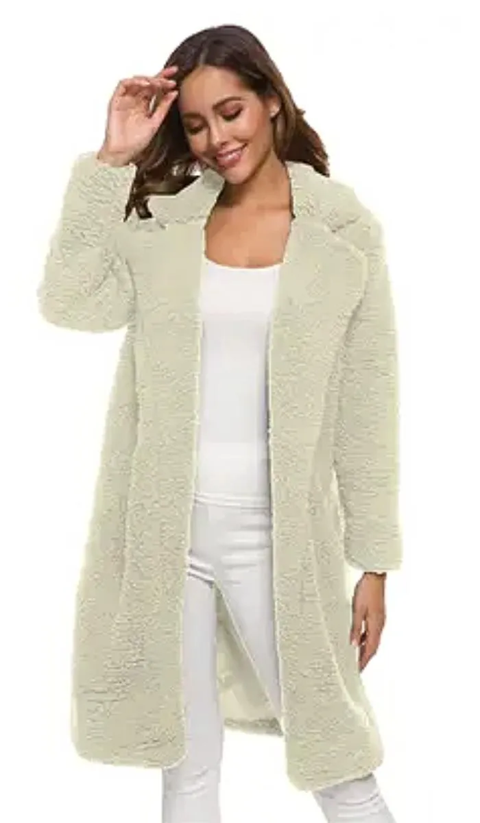 Luexco Women's Long Cardigan Thick Fleece Coat