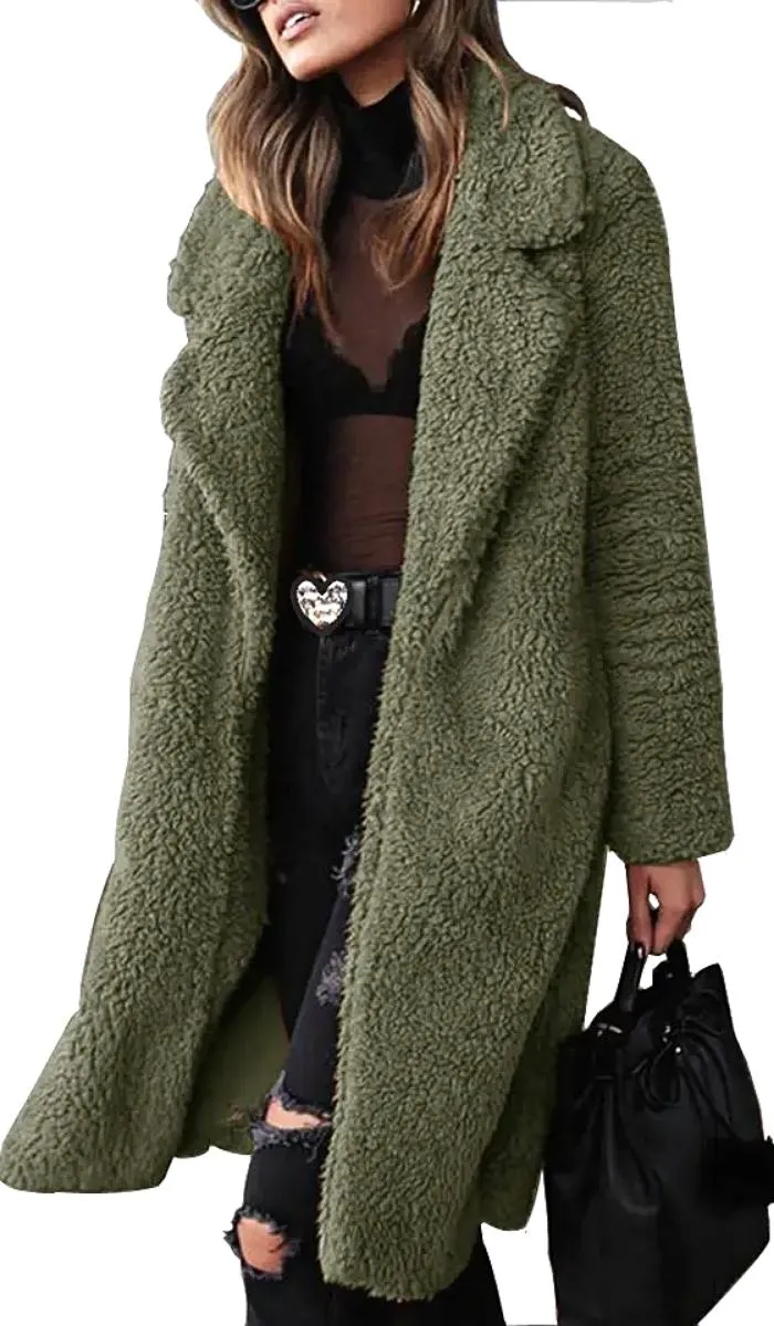 Luexco Women's Long Cardigan Thick Fleece Coat