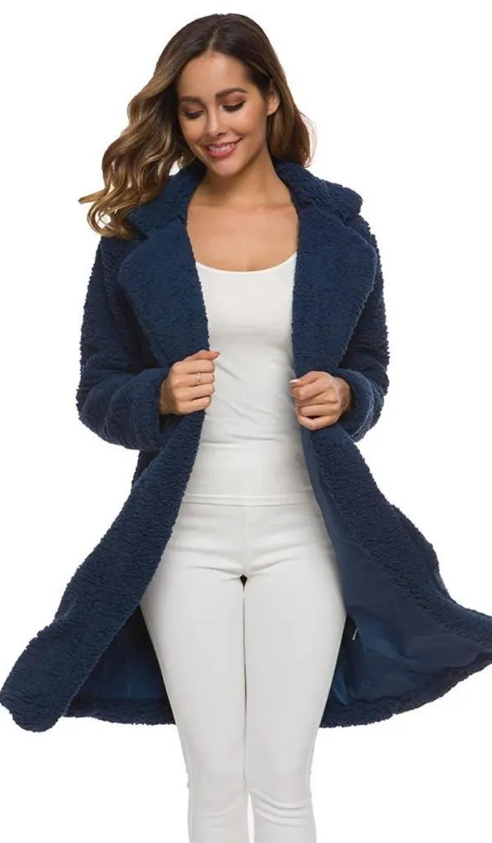 Luexco Women's Long Cardigan Thick Fleece Coat