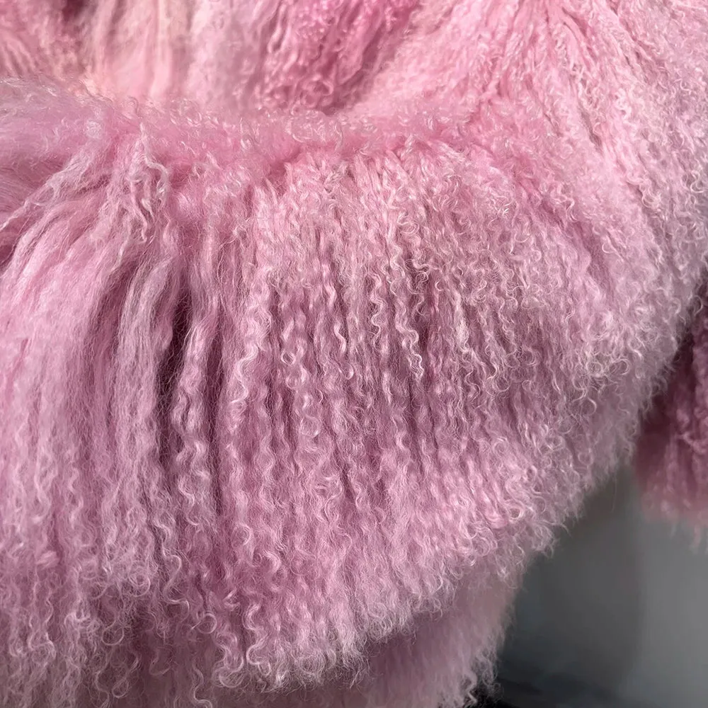 Luxurious Pink Mongolian Curly Shearling Coat