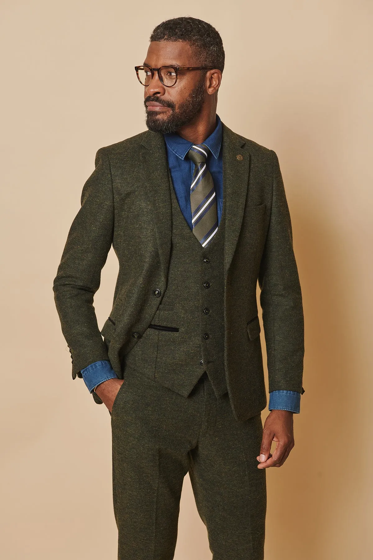 MARLOW - Olive Green Tweed Blazer