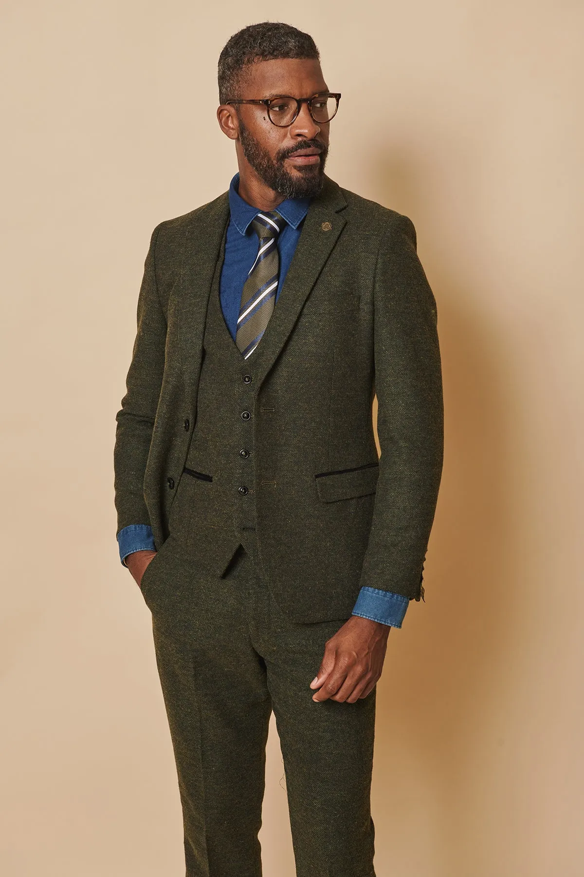 MARLOW - Olive Green Tweed Blazer