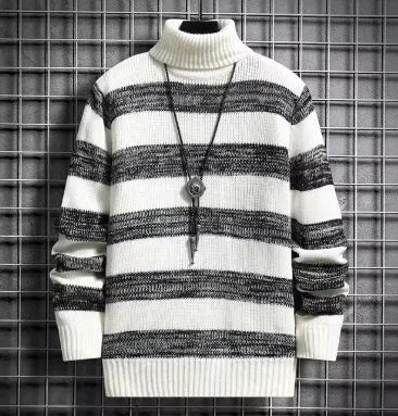 men Stripe Fit High-Neck Sweater