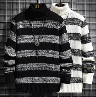 men Stripe Fit High-Neck Sweater