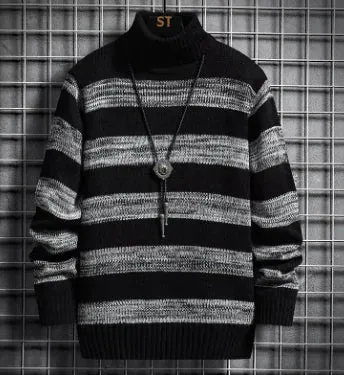 men Stripe Fit High-Neck Sweater