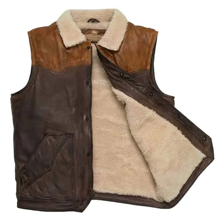 Men's Brown Shearling Fur Sheepskin Leather Vest