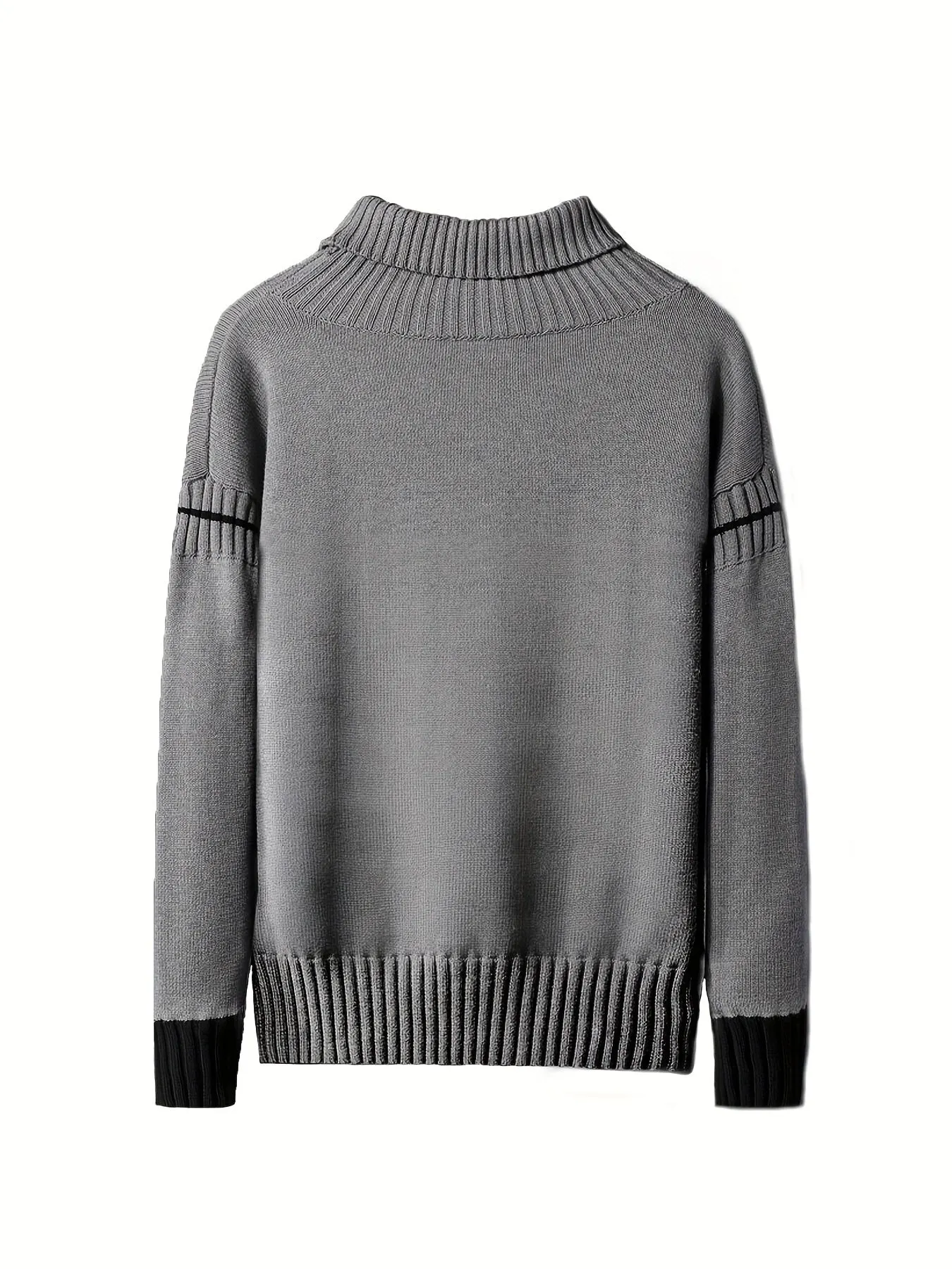 Men's Casual Grey Striped Knitted Turtleneck Sweater | Ideal for Autumn/Winter