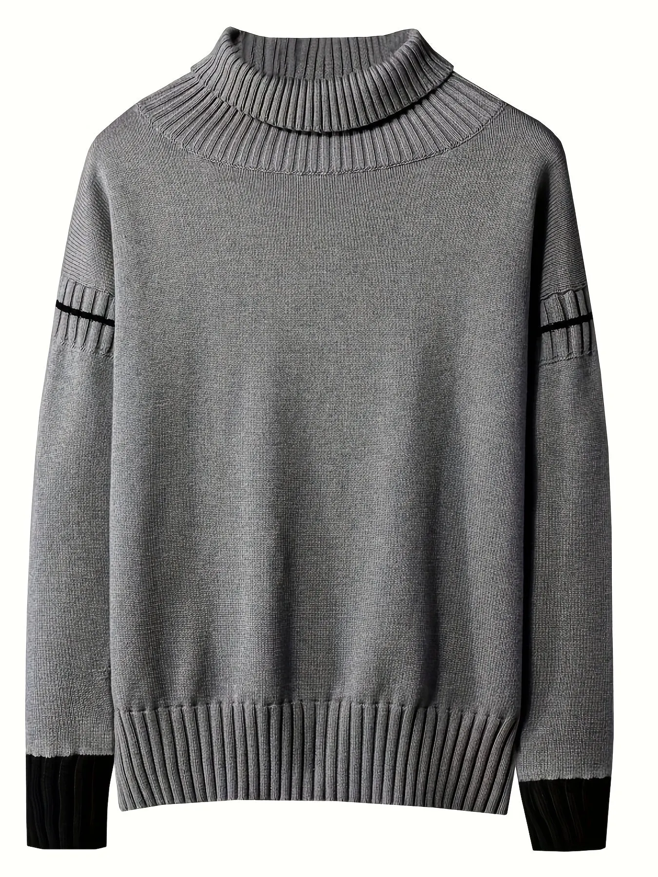 Men's Casual Grey Striped Knitted Turtleneck Sweater | Ideal for Autumn/Winter