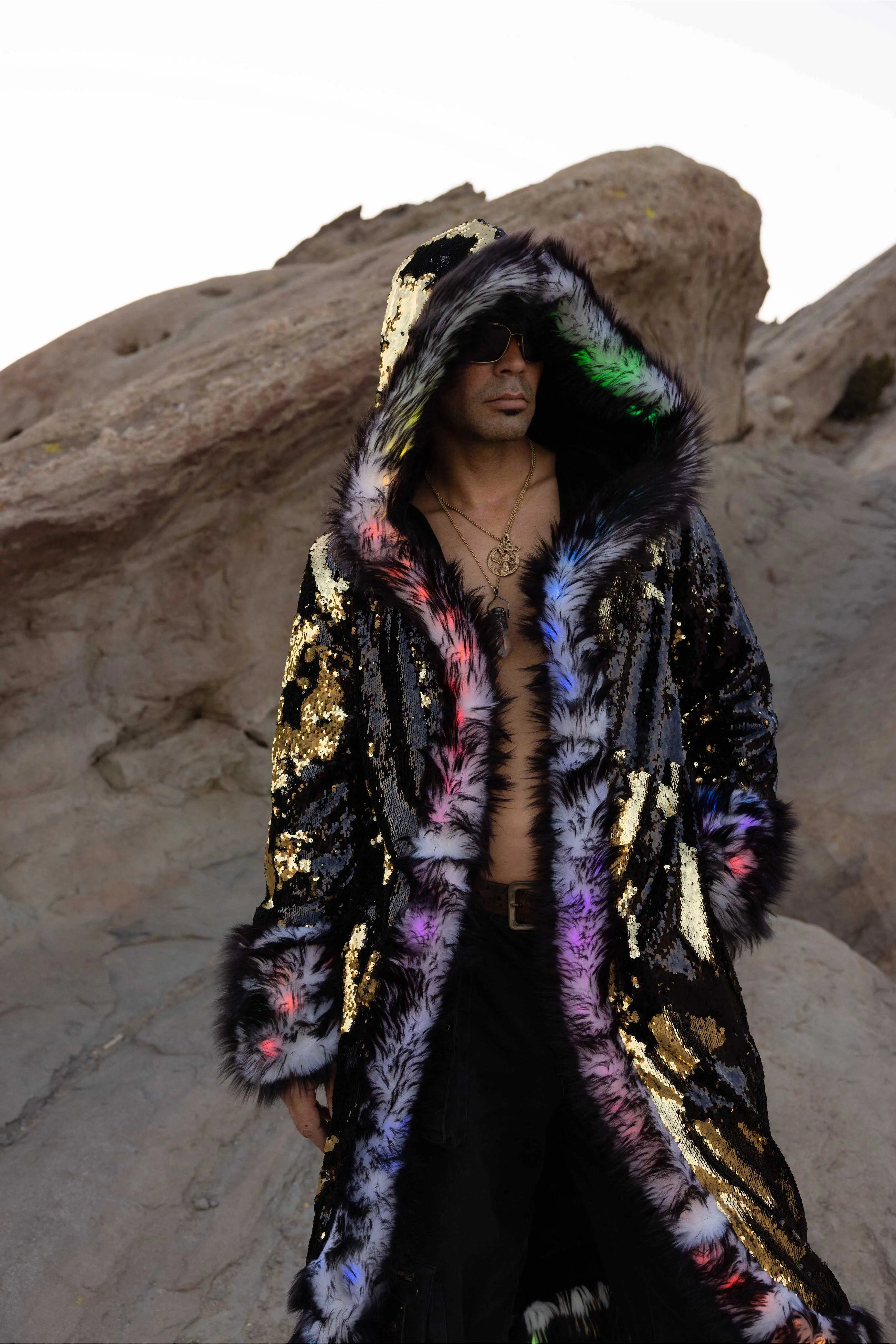 Men's LED Sequin King Coat in "Black/ Gold"