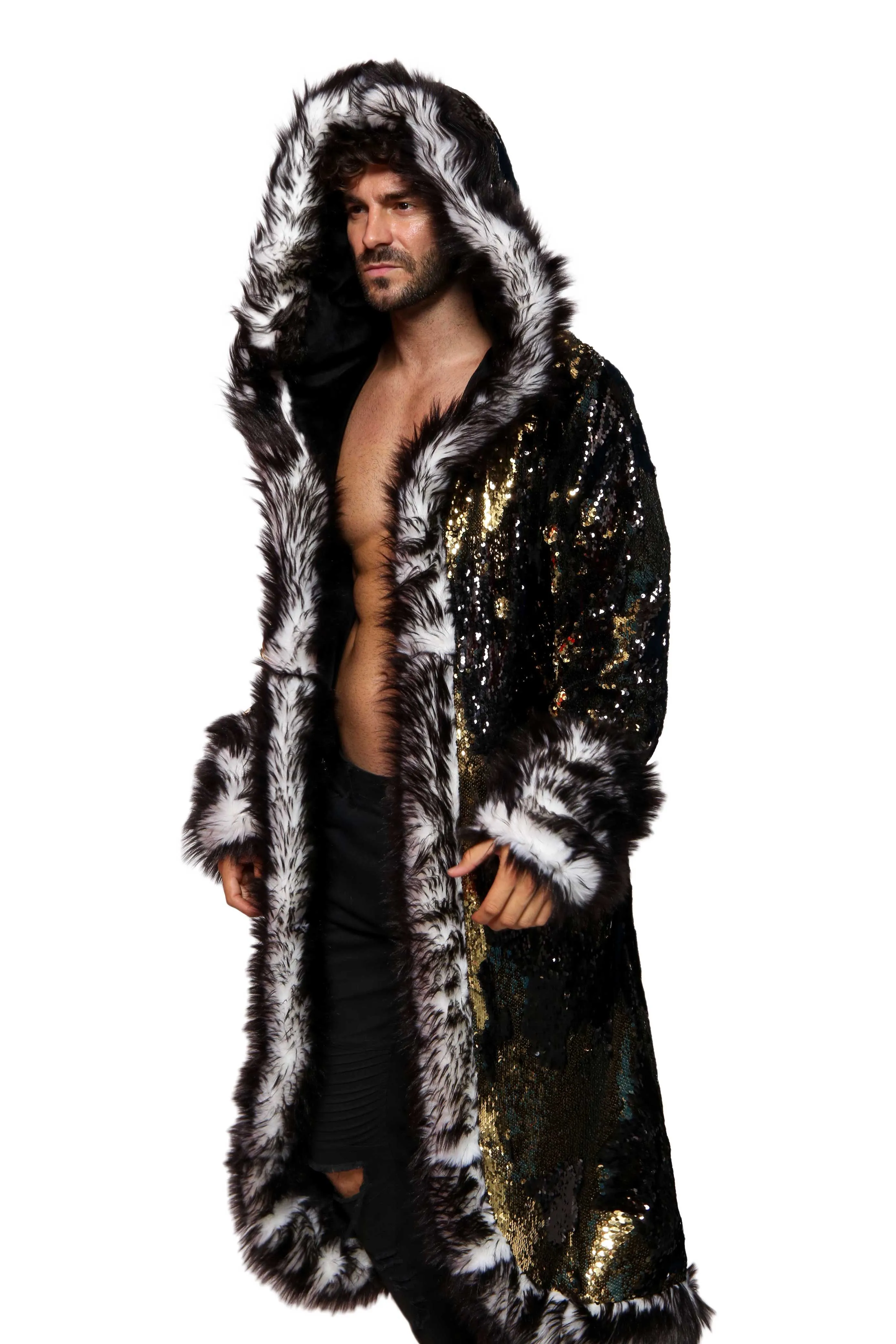 Men's LED Sequin King Coat in "Black/ Gold"