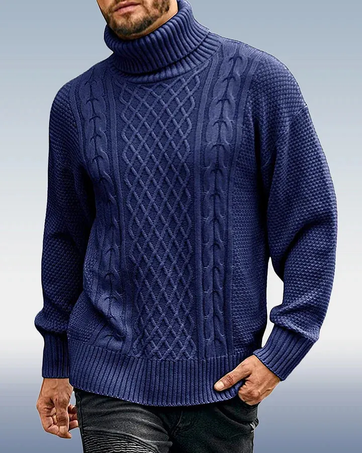 Men's Loose Turtleneck Cable Knitted Jumper | Ideal for Autumn/Winter