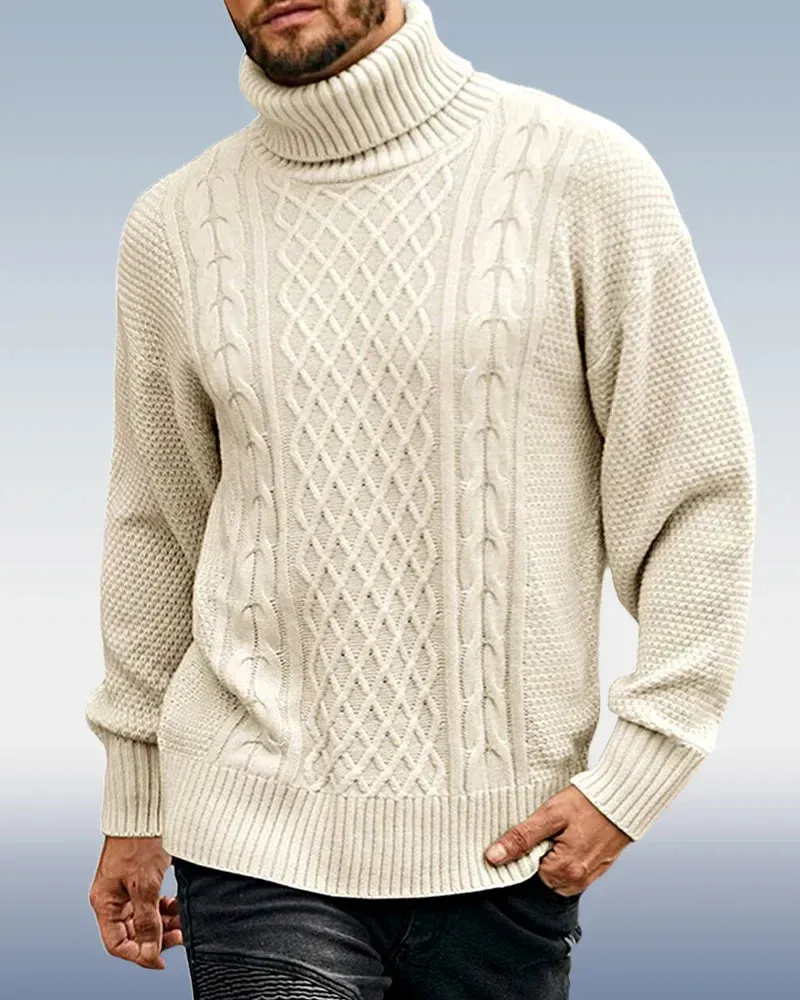 Men's Loose Turtleneck Cable Knitted Jumper | Ideal for Autumn/Winter