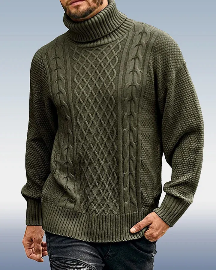 Men's Loose Turtleneck Cable Knitted Jumper | Ideal for Autumn/Winter