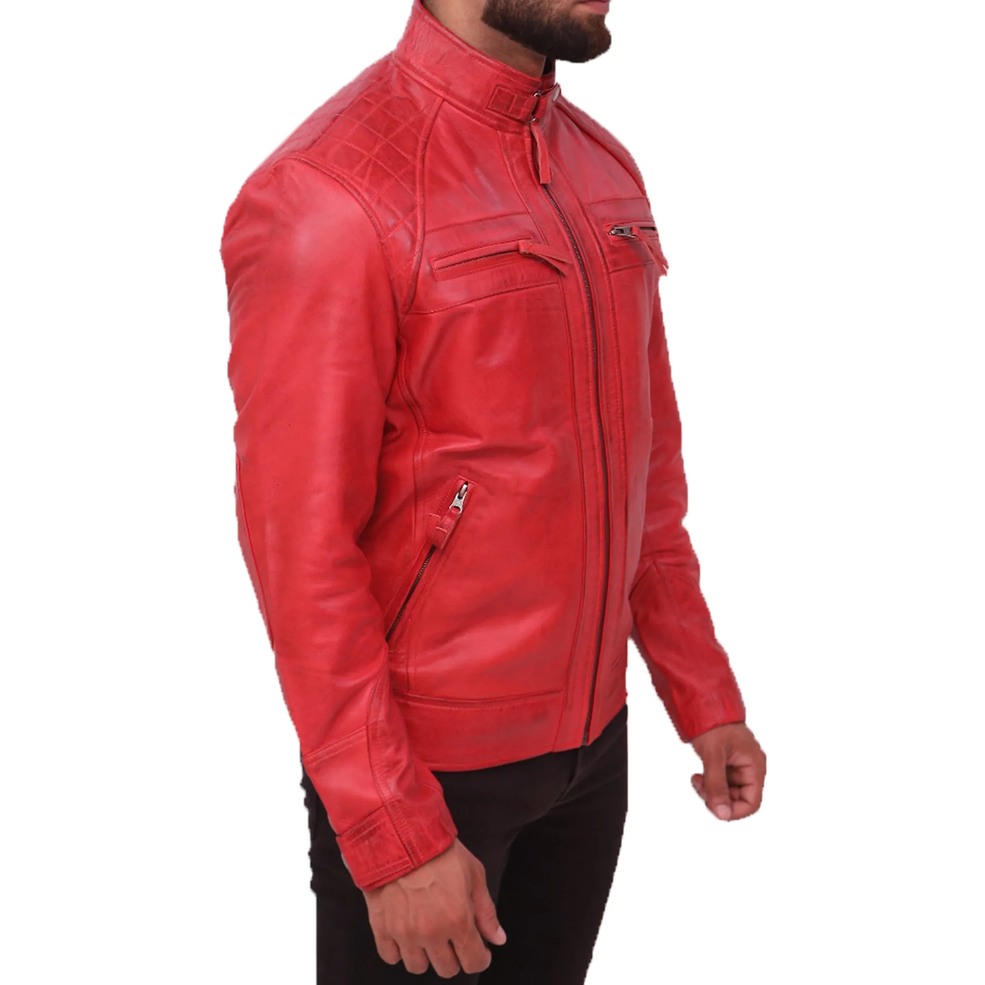 Men's Sheepskin Red Leather Jacket