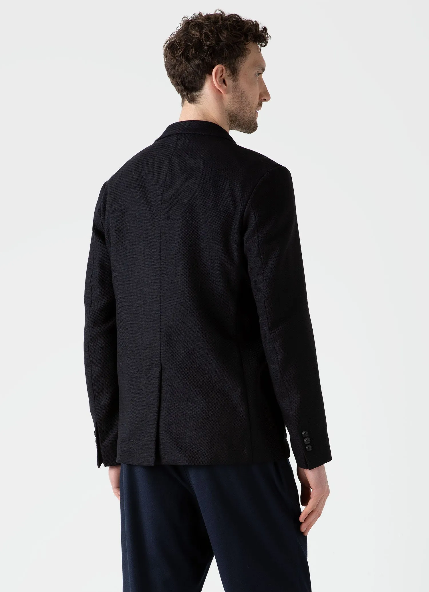 Men's Textured Wool Blazer in Navy