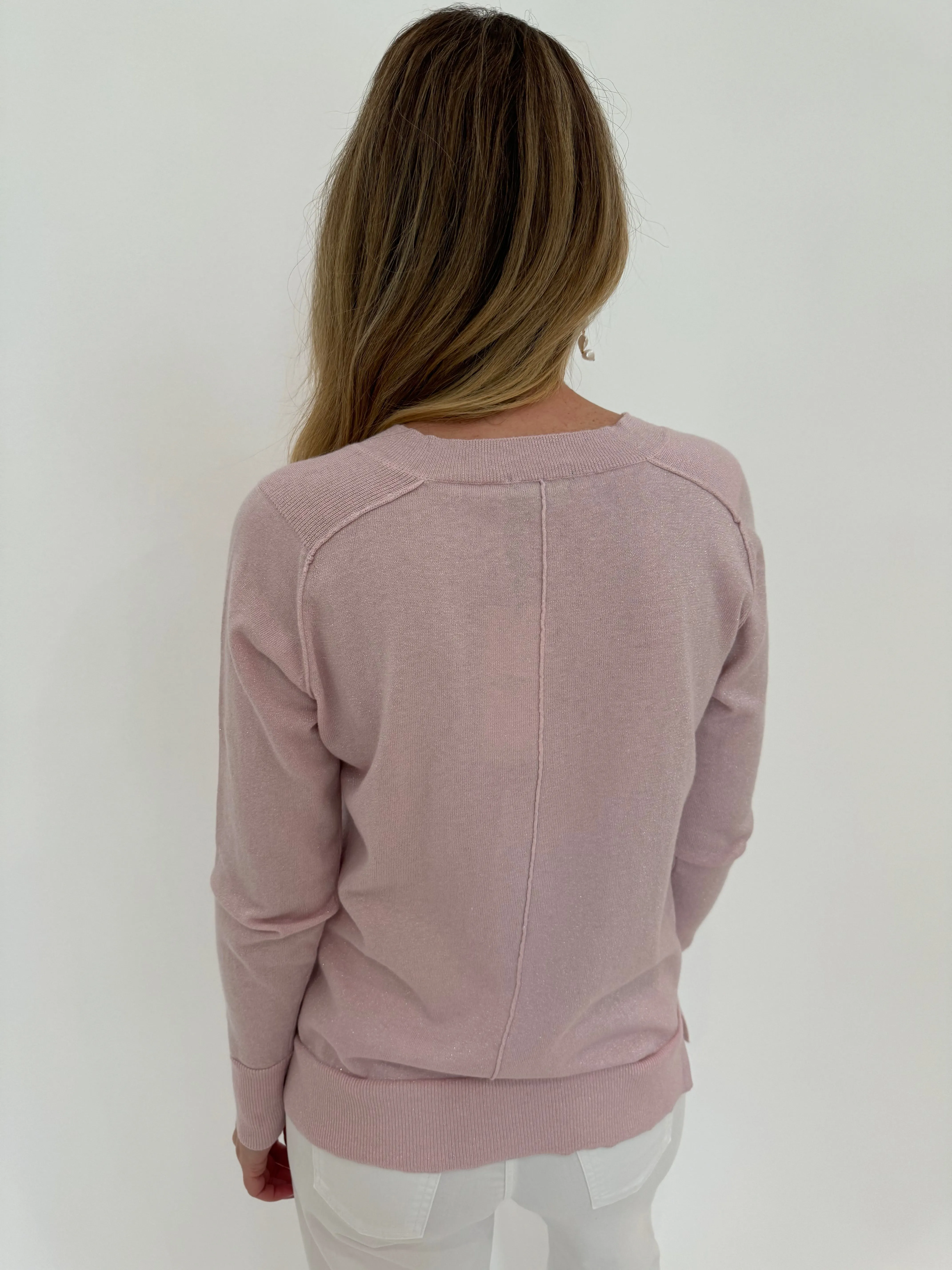 Metallic V-Neck Sweater - Petal