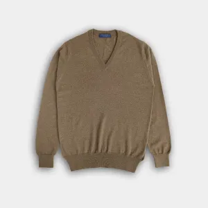 Mid Brown V-Neck Cashmere Sweater