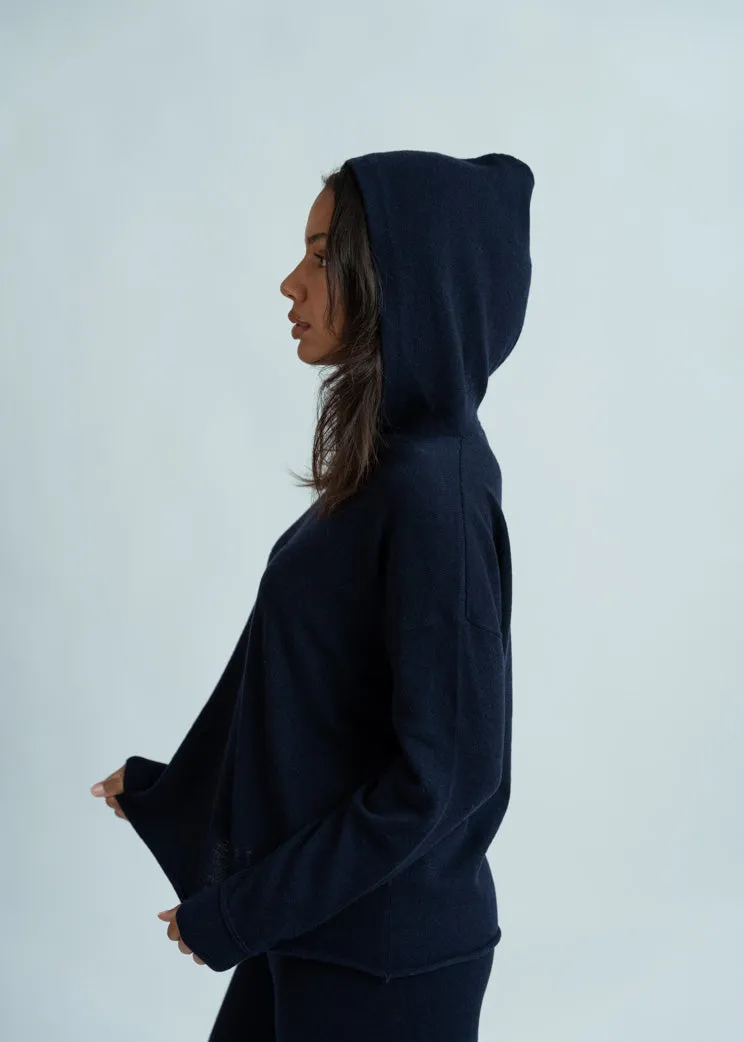 MJ Watson Navy Cashmere Wool Hoodie